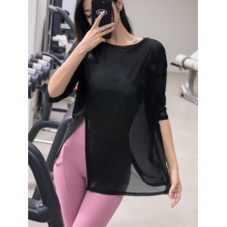 網紗速乾冰絲t恤女健身跑步運動寬鬆薄款防曬衣罩衫瑜珈服上衣夏