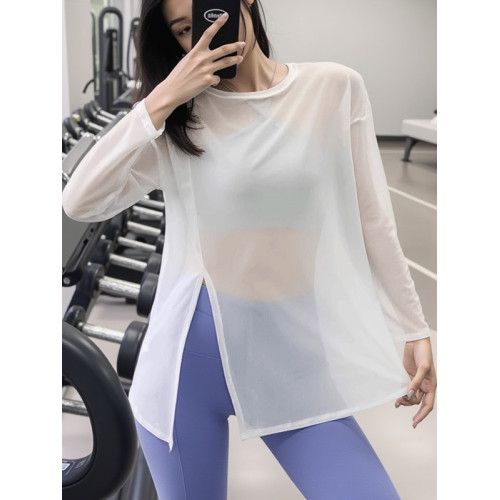 網紗速乾冰絲t恤女健身跑步運動寬鬆薄款防曬衣罩衫瑜珈服上衣夏
