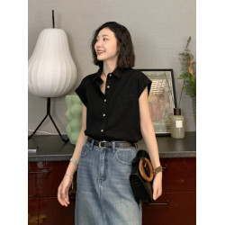 復古紅色短袖亞麻襯衫女夏季2026新款設計感小衆薄款棉麻別致上衣