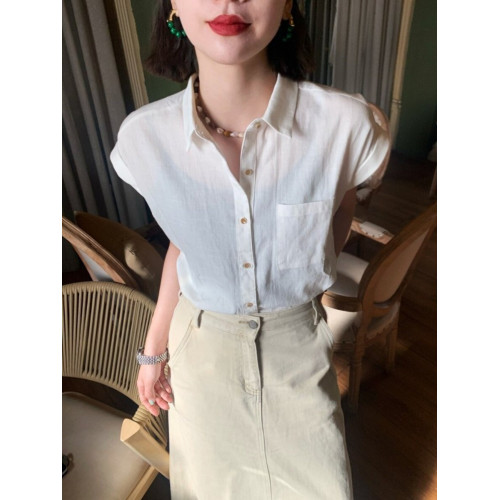 復古紅色短袖亞麻襯衫女夏季2026新款設計感小衆薄款棉麻別致上衣