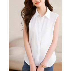 尖領無袖白襯衫女春夏季時尚職業休閒通勤簡約襯衣內搭打底衫上衣