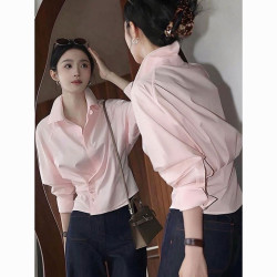 法式輕奢黃色長袖襯衫女春秋季新款溫柔甜美獨特別致寬鬆絕美上衣