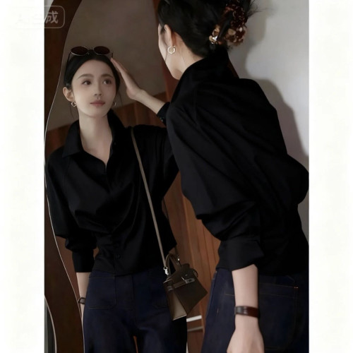 法式輕奢黃色長袖襯衫女春秋季新款溫柔甜美獨特別致寬鬆絕美上衣