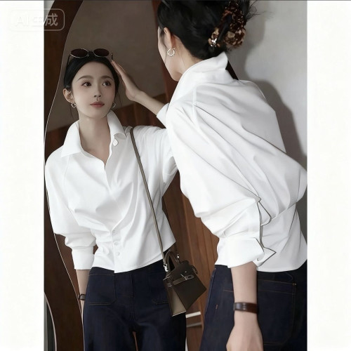 法式輕奢黃色長袖襯衫女春秋季新款溫柔甜美獨特別致寬鬆絕美上衣