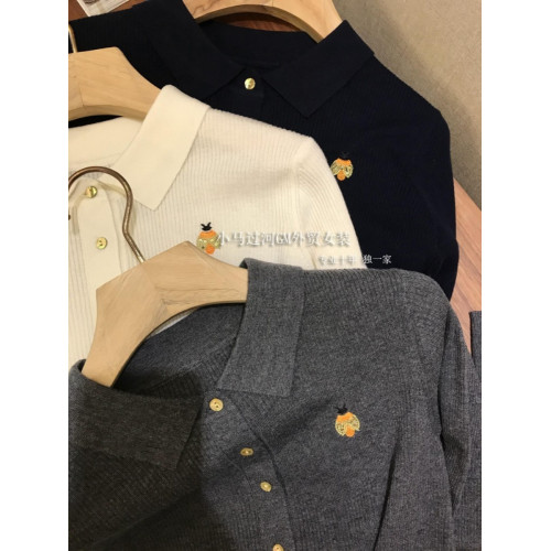 手感軟糯細膩，甄選超細羊毛！法式Polo領刺綉珠片羊毛針織開衫女