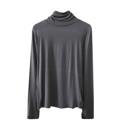 2025早春高領莫代爾打底衫女堆堆領黑色內搭修身韓版時尚洋氣上衣