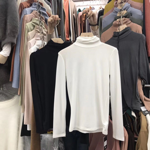 2025早春高領莫代爾打底衫女堆堆領黑色內搭修身韓版時尚洋氣上衣