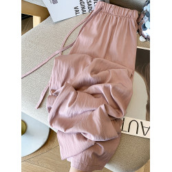 清倉撿漏~春秋肌理褶皺天絲棉空氣濶腿褲女高腰寬鬆垂墜感長褲潮