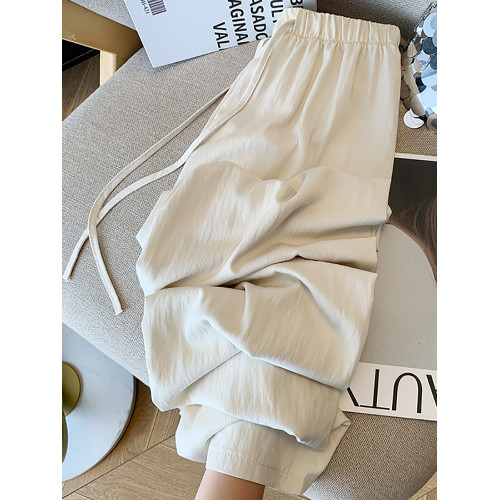 清倉撿漏~春秋肌理褶皺天絲棉空氣濶腿褲女高腰寬鬆垂墜感長褲潮