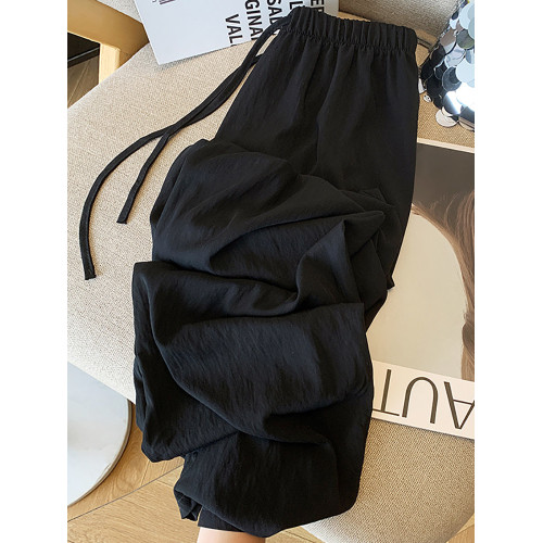 清倉撿漏~春秋肌理褶皺天絲棉空氣濶腿褲女高腰寬鬆垂墜感長褲潮