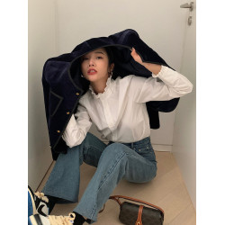 法式宮廷風漂亮花邊立領正肩白襯衫春季新款顯瘦打底純棉長袖襯衣