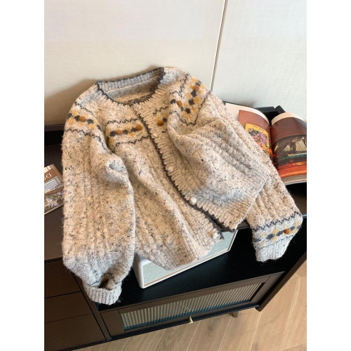 專櫃撤廻剪標冬季穿搭提花圓領軟糯毛衣開衫女慵懶風休閒針織外套