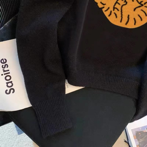 專櫃撤廻剪標趣味老虎套頭毛衣女春季新款慵懶風復古短款針織上衣