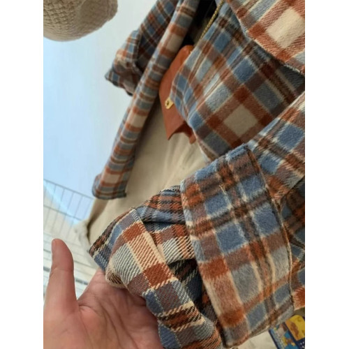 美式復古磨毛加厚格子長袖襯衫女秋冬寬鬆慵懶風百搭毛呢襯衣外套