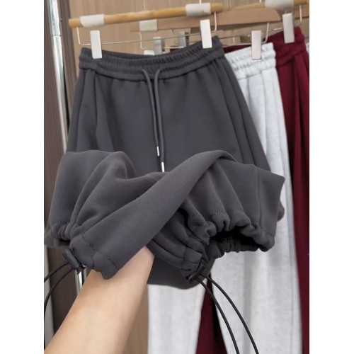 今年新款灰色松緊腰休閒褲女秋冬季設計感洋氣寬鬆顯瘦束腳濶腿褲