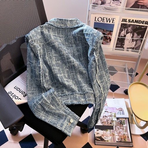 廣州十三行爆款~墊肩牛仔小香風短款外套春秋正肩夾克女上衣寬鬆