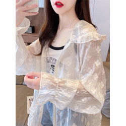 時尚提花防曬上衣女薄紗外穿正肩防曬服防紫外線夏季薄款開衫外套