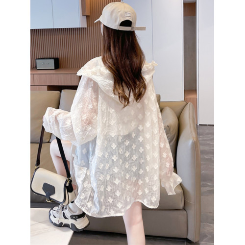 時尚提花防曬上衣女薄紗外穿正肩防曬服防紫外線夏季薄款開衫外套