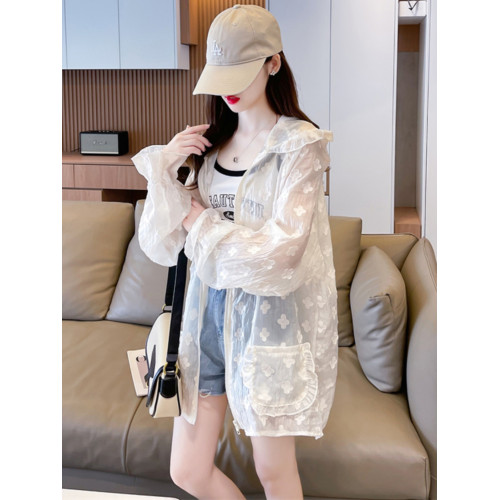 時尚提花防曬上衣女薄紗外穿正肩防曬服防紫外線夏季薄款開衫外套