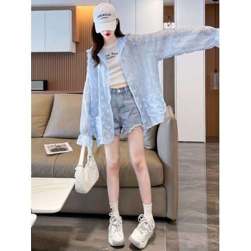 時尚提花防曬上衣女薄紗外穿正肩防曬服防紫外線夏季薄款開衫外套