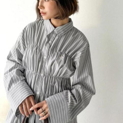 C09007日單秋新款客供料單排釦彈力松緊微寬鬆顯瘦女氣質長袖襯衫