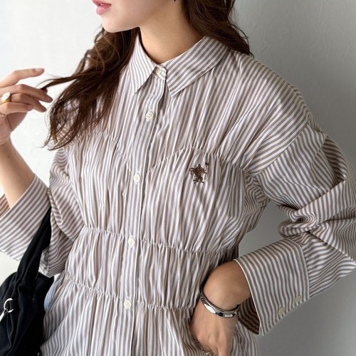 C09007日單秋新款客供料單排釦彈力松緊微寬鬆顯瘦女氣質長袖襯衫