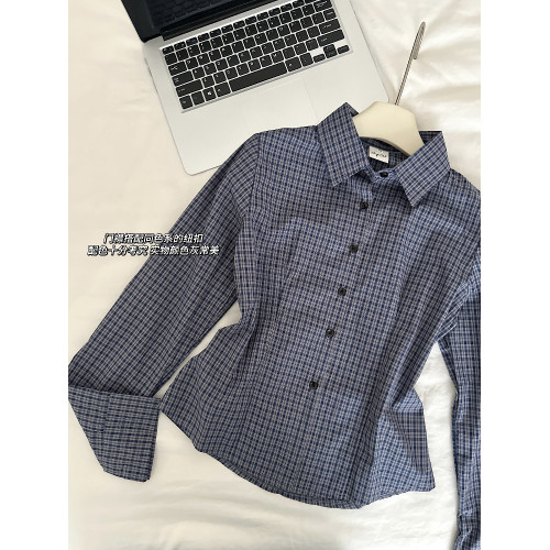 格子襯衫女春夏季2025新款韓版藍色長袖洋氣法式獨特上衣內搭襯衣