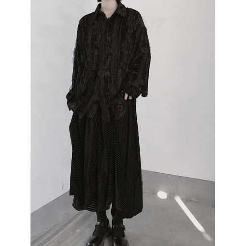 浮木兮/春季新款禁欲系厭世 蕾絲花邊小心機設計仙氣絲絨襯衫上衣