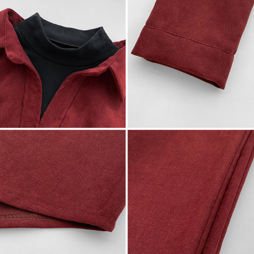 大碼胖mm假兩件襯衫女秋裝新款設計感小衆上衣拼接高領長袖打底衫