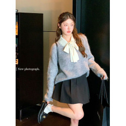 可拆卸山茶花蝴蝶結新款法式小香風娃娃領襯衫女白色氣質職業上衣