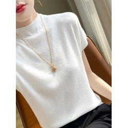 氣質中領針織短袖T恤上衣女冰絲夏季薄款防曬衣小半高領打底高級