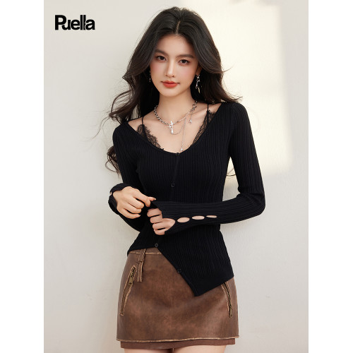 拉夏貝爾Puella2025年新款獨特別致針織衫修身顯瘦小衆上衣女冬季