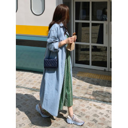 春秋長款過膝牛仔外套女韓版新款bf風長袖襯衫百搭休閒風衣開衫潮