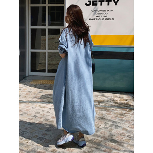 春秋長款過膝牛仔外套女韓版新款bf風長袖襯衫百搭休閒風衣開衫潮