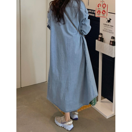 春秋長款過膝牛仔外套女韓版新款bf風長袖襯衫百搭休閒風衣開衫潮