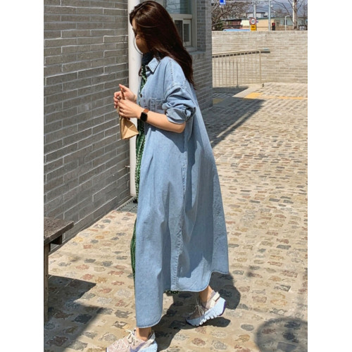 春秋長款過膝牛仔外套女韓版新款bf風長袖襯衫百搭休閒風衣開衫潮