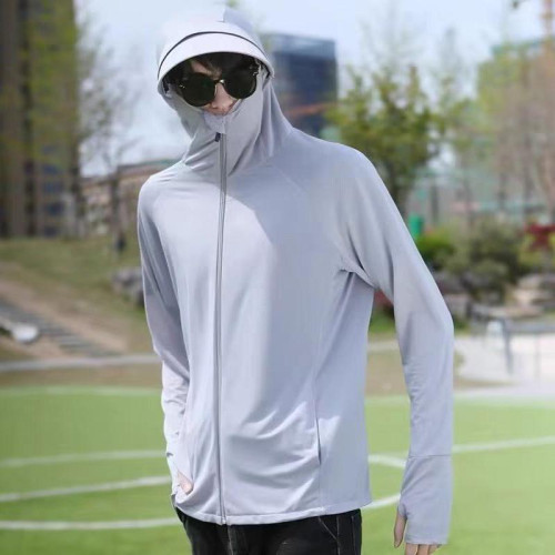 冰絲網眼防曬衣男款防紫外線釣魚服遮陽防曬衣帽遮臉一體防曬服
