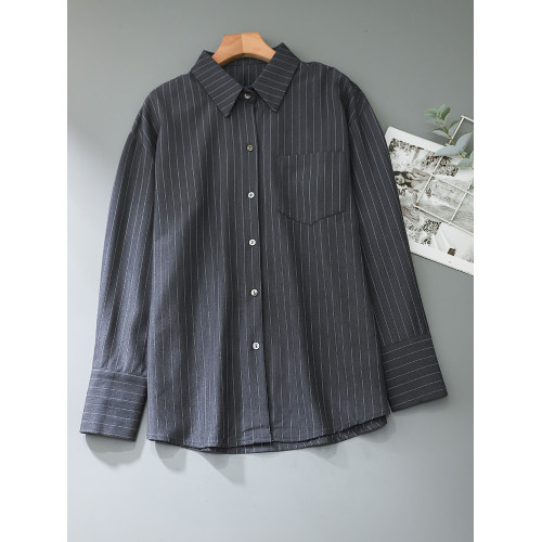 2025秋季新款寬鬆條紋顯瘦休閒垂感襯衣高級時髦肌理感長袖襯衫女