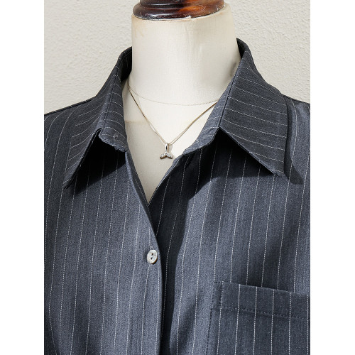 2025秋季新款寬鬆條紋顯瘦休閒垂感襯衣高級時髦肌理感長袖襯衫女