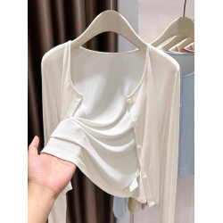 大碼微胖mm防曬開衫女夏季薄款罩衫外搭冰絲針織披肩短外套配裙子