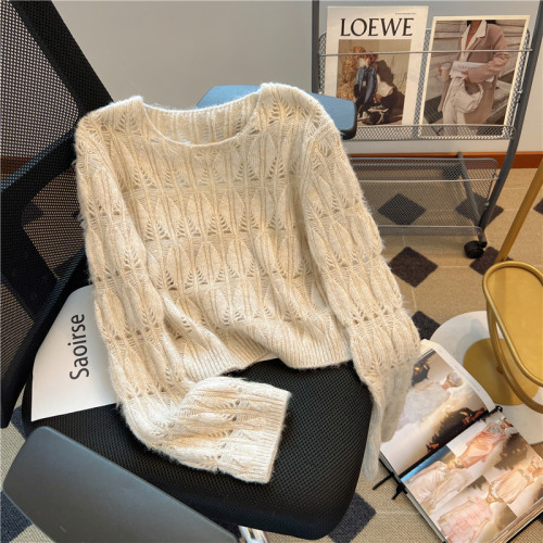 廣州十三行高貨爆款~甜美慵懶風時尚鏤空針織小上衣女春秋百搭潮