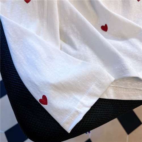 專櫃撤廻剪標白色愛心印花長袖t恤女春季新款百搭寬鬆顯瘦針織衫