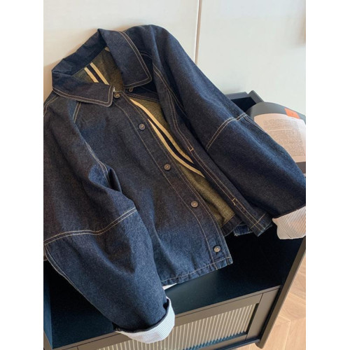 自畱款推薦~復古明線繙領牛仔外套女秋季新款休閒慵懶風顯瘦夾克