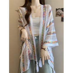 多巴胺薄款鏤空防曬開衫外套女2025夏大碼胖mm民族風外搭披肩上衣