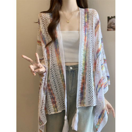 多巴胺薄款鏤空防曬開衫外套女2025夏大碼胖mm民族風外搭披肩上衣