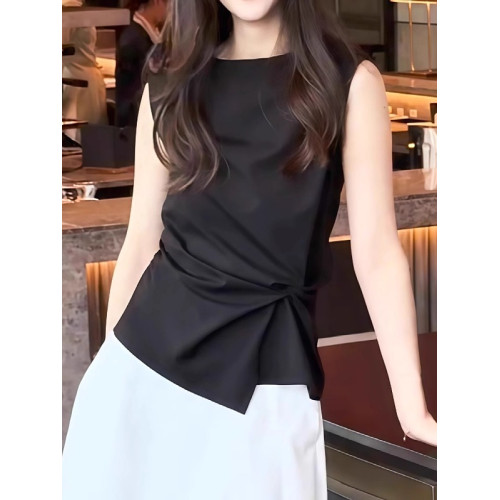 大碼不規則無袖襯衫女夏2026新款顯瘦高級感減齡洋氣法式小資上衣