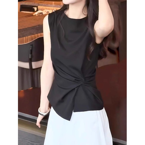 大碼不規則無袖襯衫女夏2026新款顯瘦高級感減齡洋氣法式小資上衣