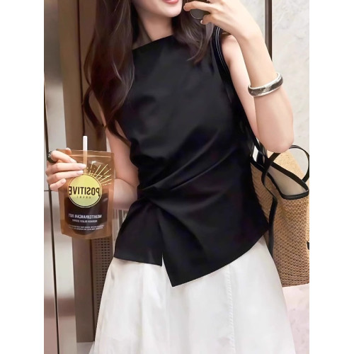 大碼不規則無袖襯衫女夏2026新款顯瘦高級感減齡洋氣法式小資上衣