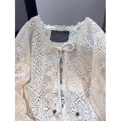 特大碼300斤度假風鏤空蕾絲防曬開衫女夏薄款配吊帶裙罩衫小披肩