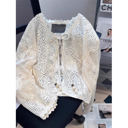 特大碼300斤度假風鏤空蕾絲防曬開衫女夏薄款配吊帶裙罩衫小披肩